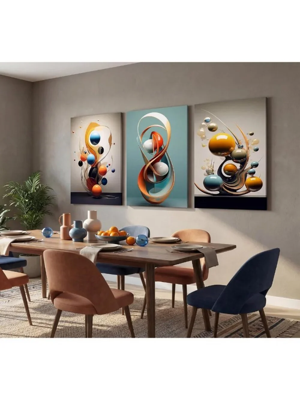 3-Piece Modern Abstract Geometry Canvas Wall Art Set - 12x16in Decor